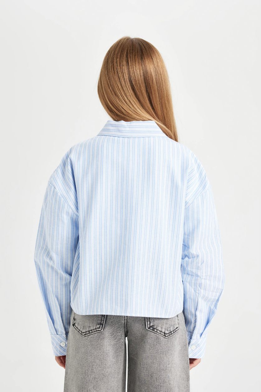 بنات أزرق فاتح قميص كروب بناتي قطن بكم طويل وجيب