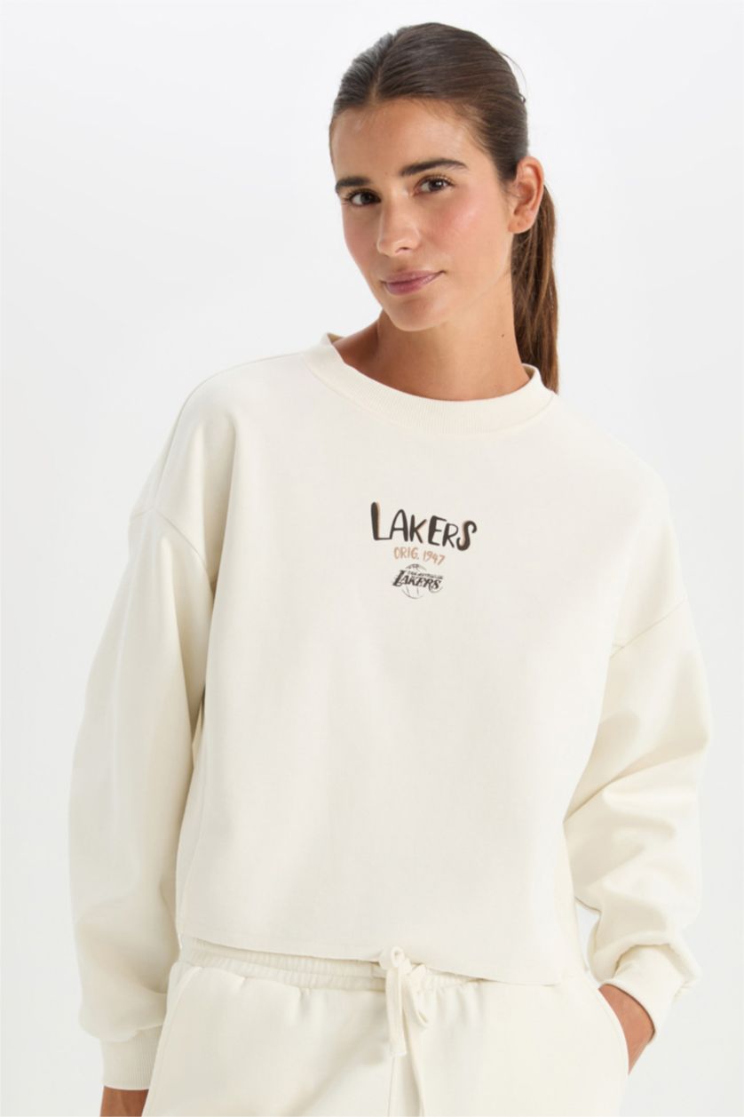 Kadın Ekru NBA Los Angeles Lakers Bisiklet Yaka Sweatshirt