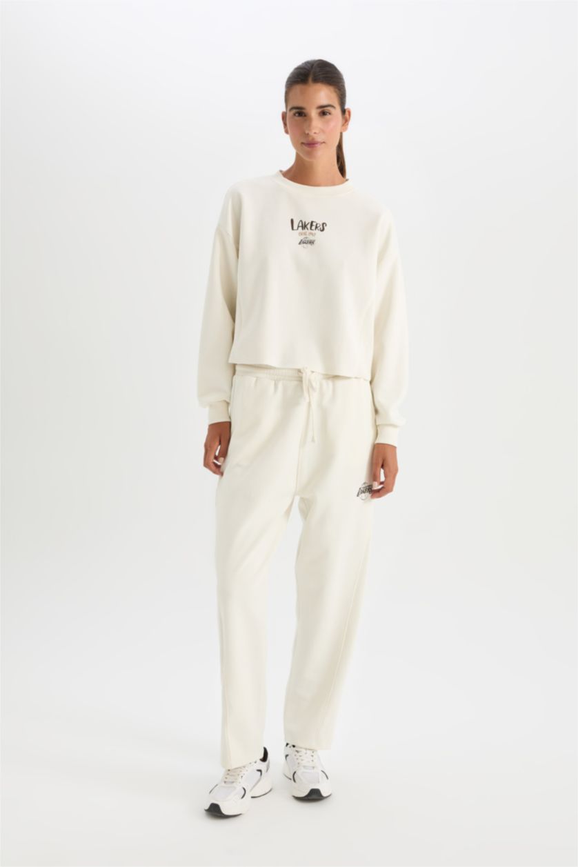 Kadın Ekru NBA Los Angeles Lakers Bisiklet Yaka Sweatshirt