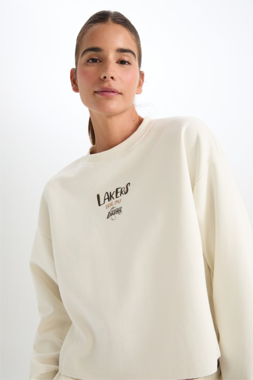 Kadın Ekru NBA Los Angeles Lakers Bisiklet Yaka Sweatshirt