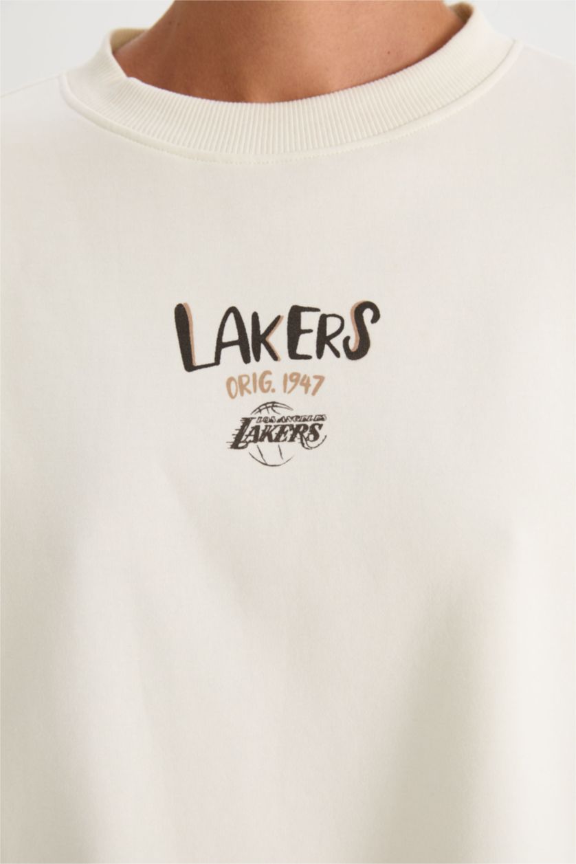 Kadın Ekru NBA Los Angeles Lakers Bisiklet Yaka Sweatshirt