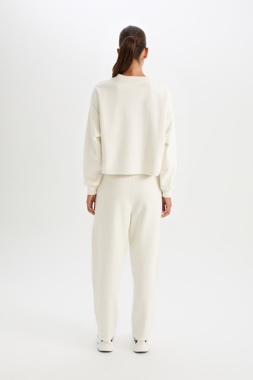 Kadın Ekru DeFactoFit NBA Los Angeles Lakers Carrot Fit  Çift Cepli  Beli Lastikli Bağcıklı Basic Düz Standart Paça Standart Boy Eşofman Altı