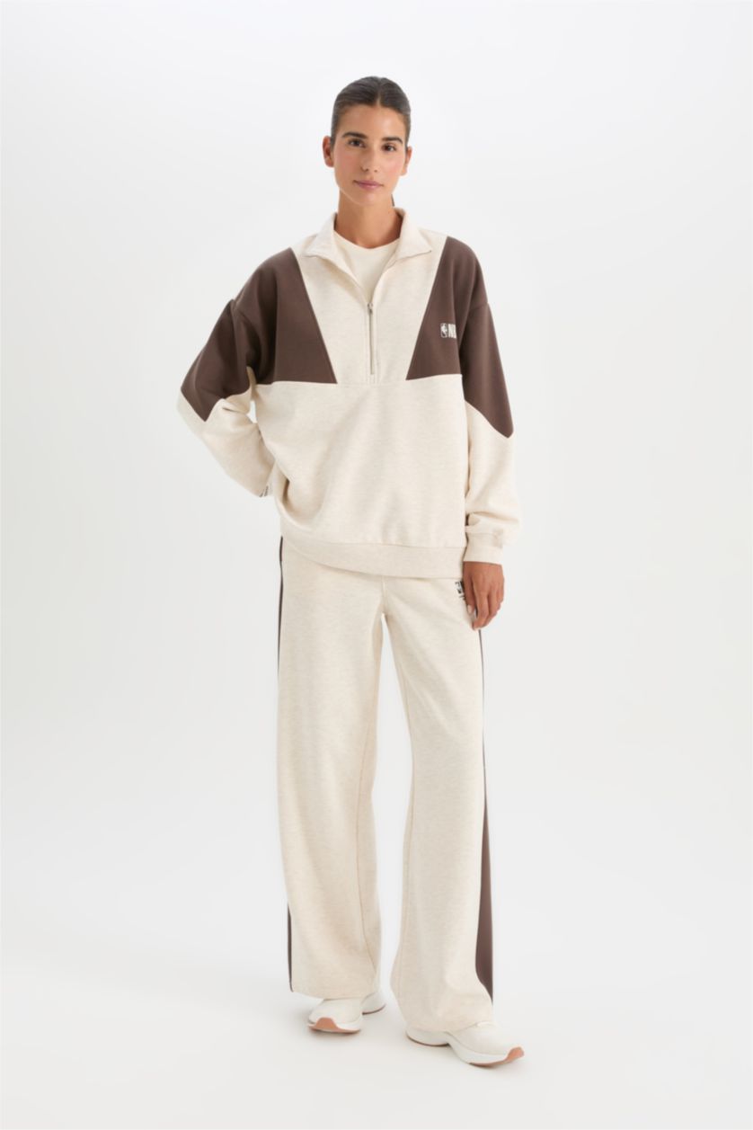 FEMME Beige Sweat-Shirt Oversize zippé NBA en tissus épais de DeFactoFit