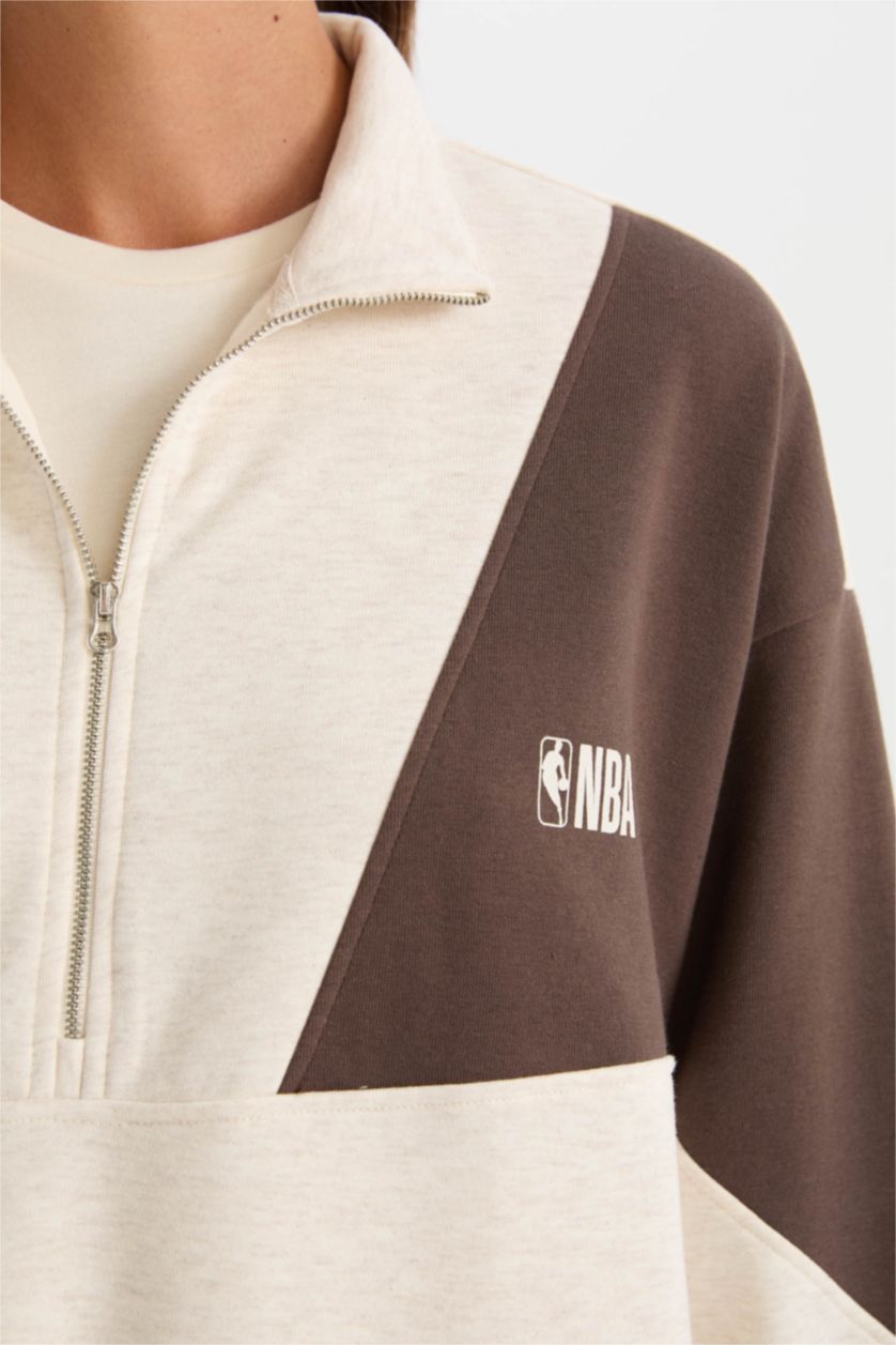 FEMME Beige Sweat-Shirt Oversize zippé NBA en tissus épais de DeFactoFit