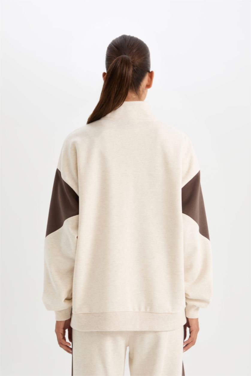 FEMME Beige Sweat-Shirt Oversize zippé NBA en tissus épais de DeFactoFit