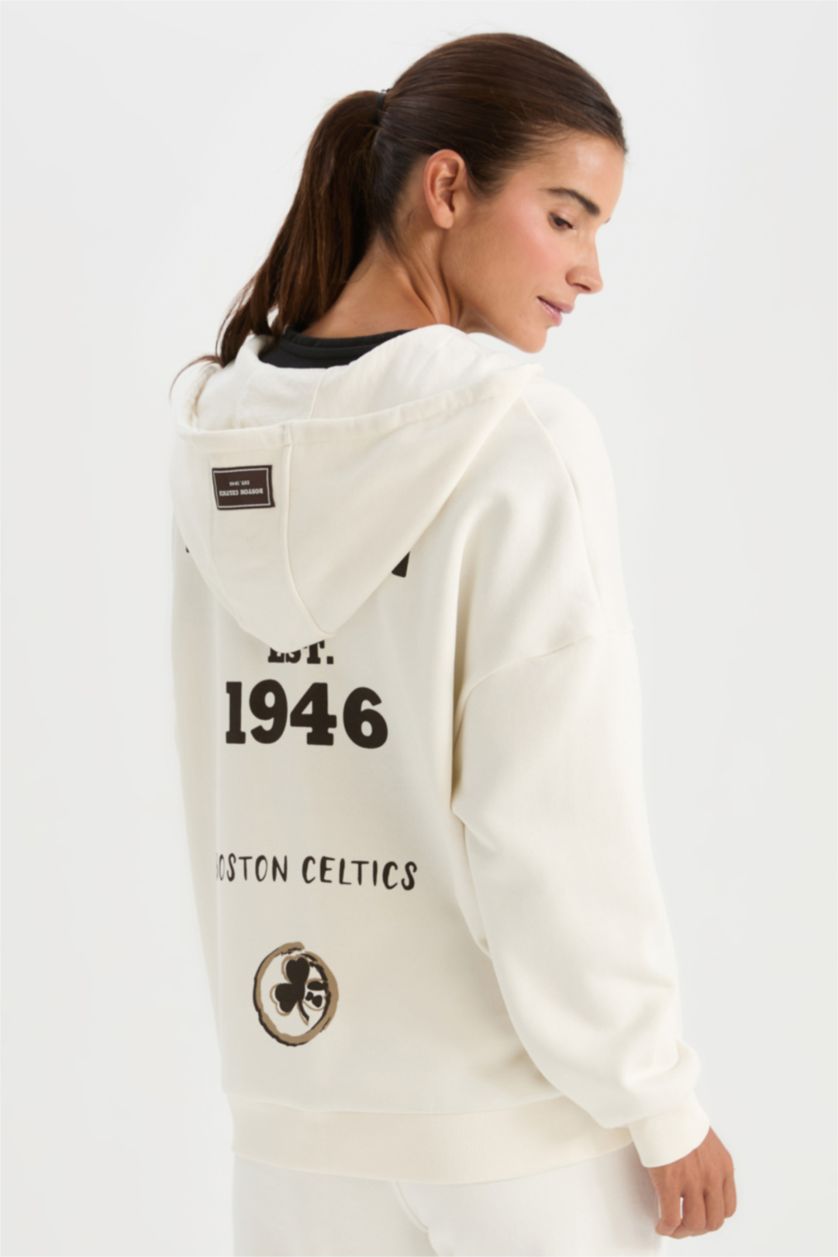 Women Ecru Oversize Fit Thick Sweatshirt Fabric Cardigan