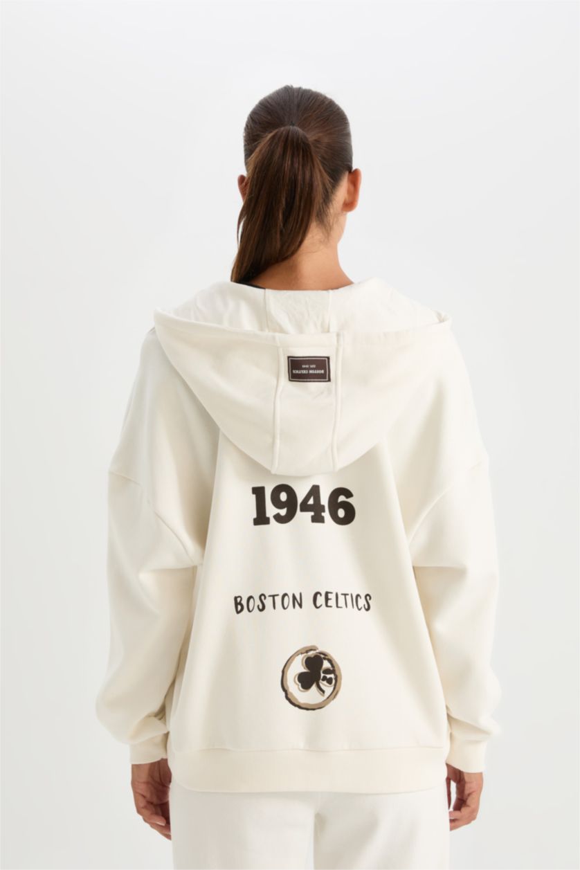 Women Ecru Oversize Fit Thick Sweatshirt Fabric Cardigan