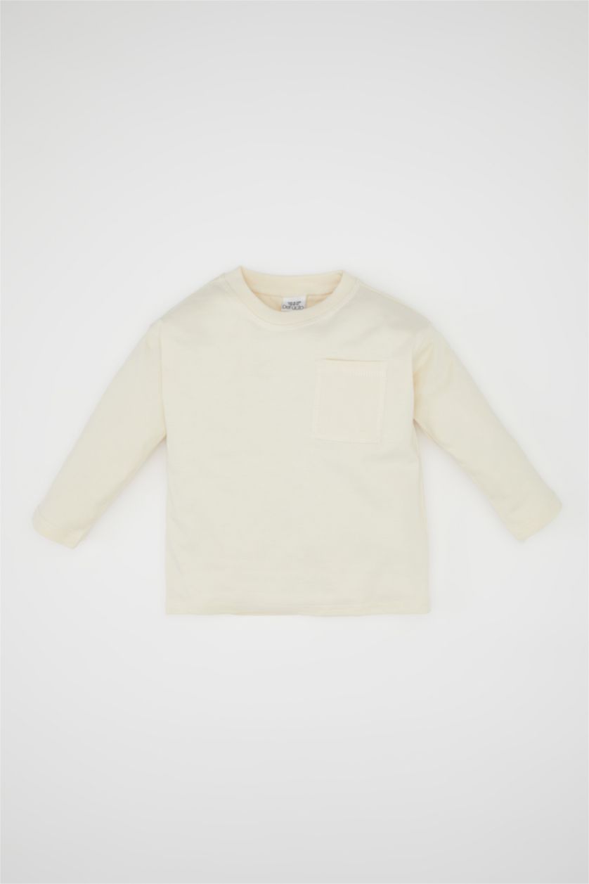 Erkek Bebek Açık Taş Erkek Bebek Bisiklet Yaka Uzun Kollu Basic Düz Tişört