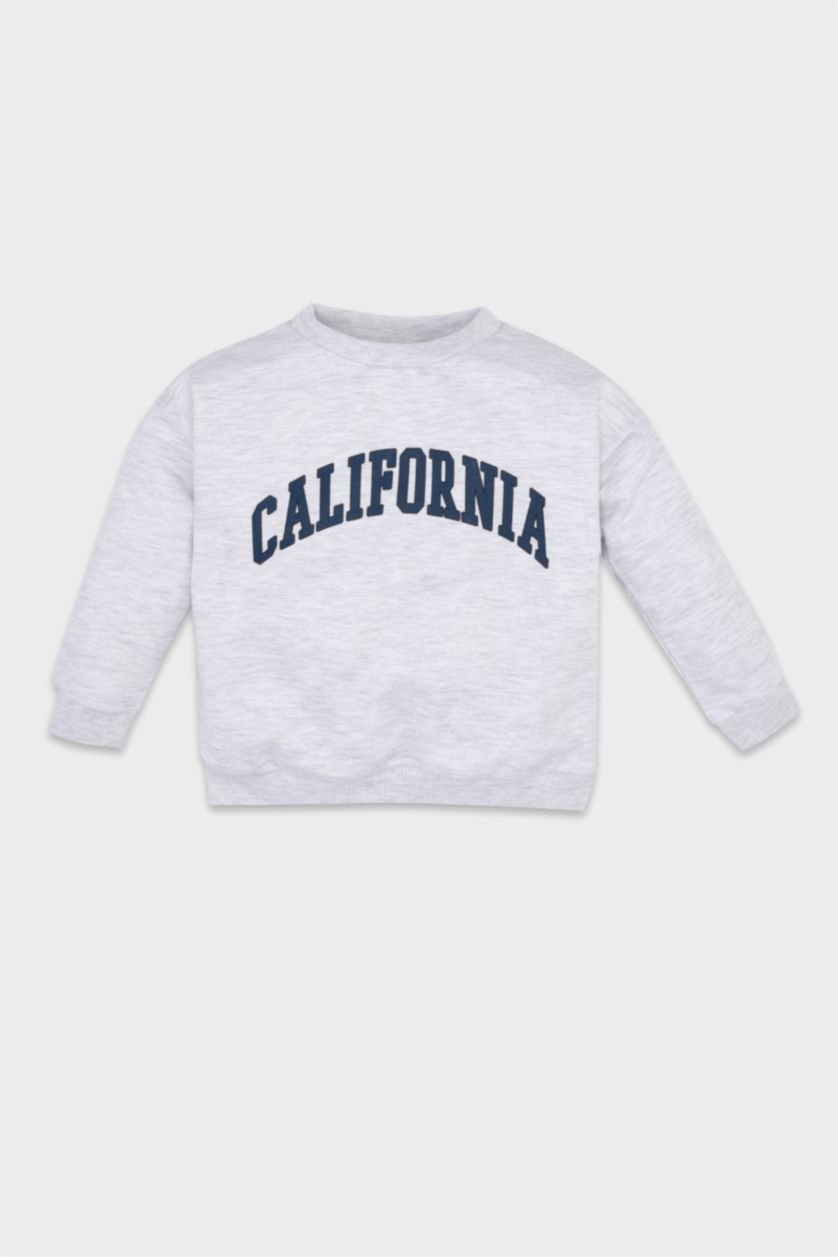 Erkek Bebek Açık Gri Erkek Bebek Gri Bisiklet Yaka Baskılı Sweatshirt