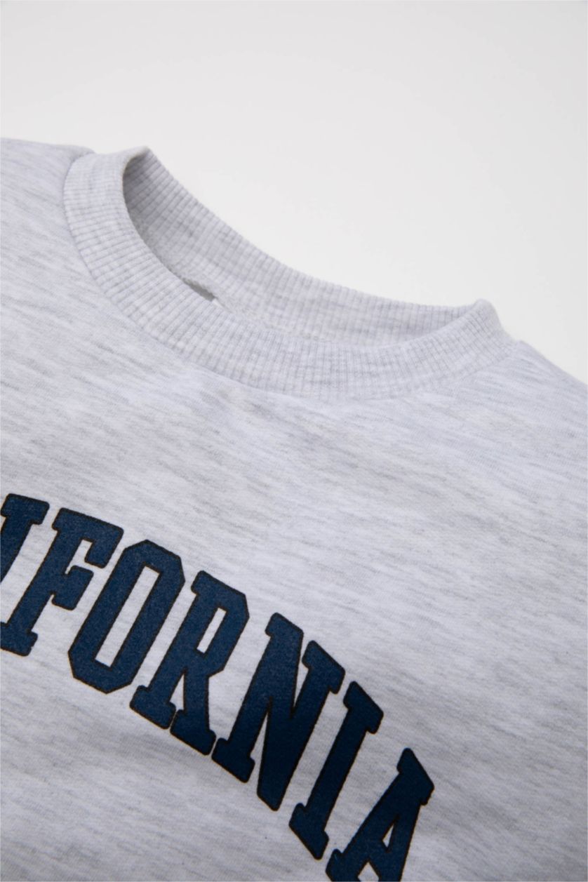 Erkek Bebek Açık Gri Erkek Bebek Gri Bisiklet Yaka Baskılı Sweatshirt