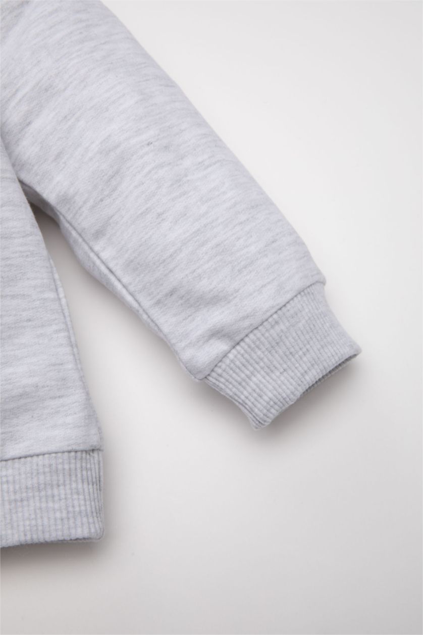 Erkek Bebek Açık Gri Erkek Bebek Gri Bisiklet Yaka Baskılı Sweatshirt