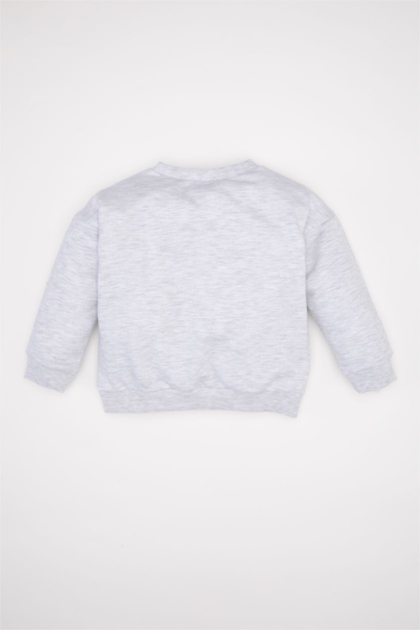 Erkek Bebek Açık Gri Erkek Bebek Gri Bisiklet Yaka Baskılı Sweatshirt