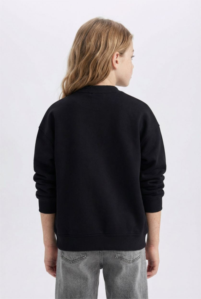 GIRLS & TEENS Black Girl College Collar Basic Soft Furry Inside Bomber Jacket