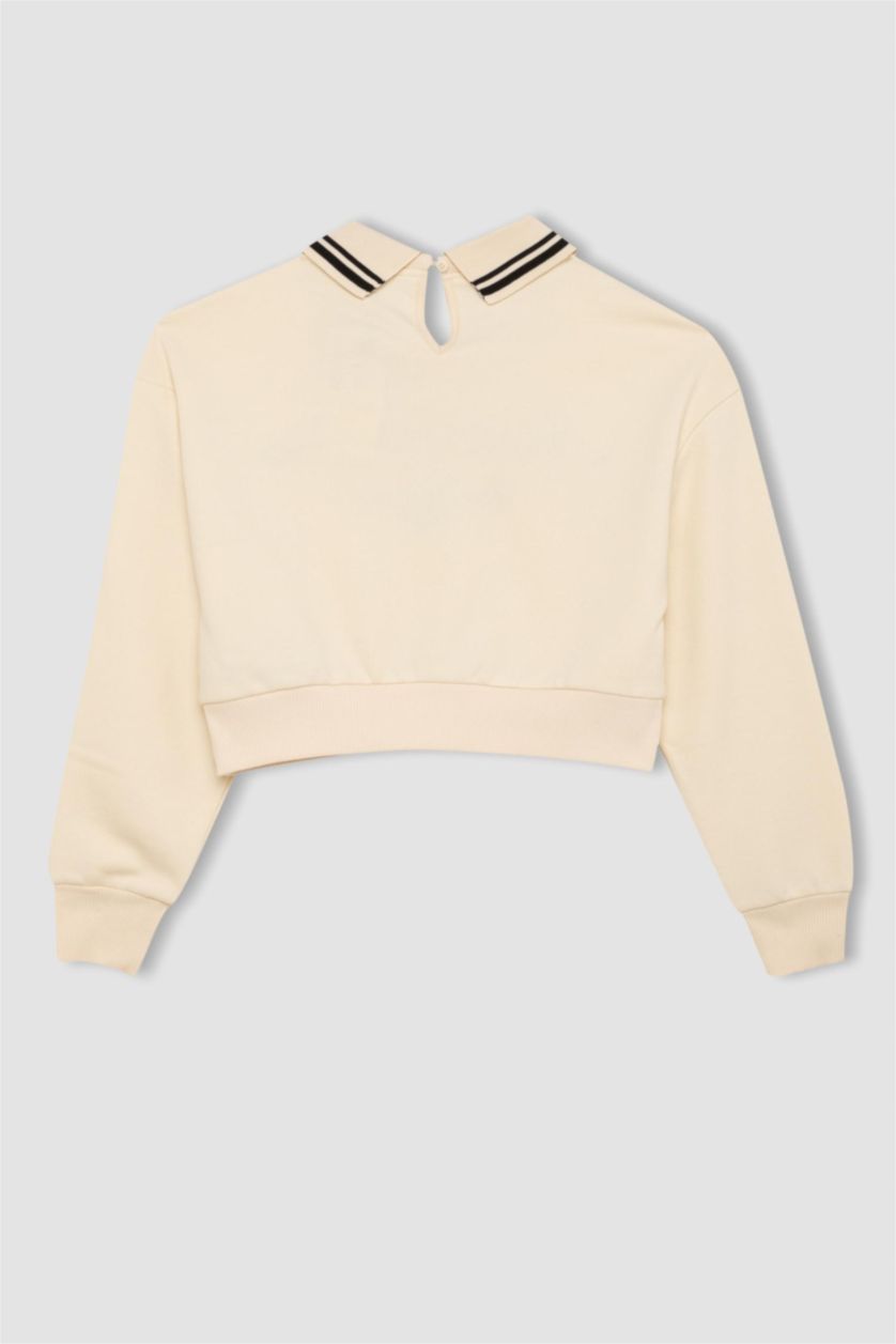Kız Çocuk - Genç Kız Taş Kız Çocuk Relax Fit Polo Yaka Baskılı Sweatshirt