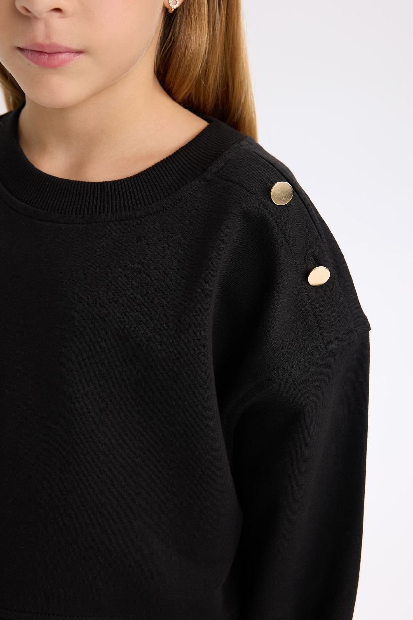 بناتي أسود سويت شيرت بناتي قصة مريحة