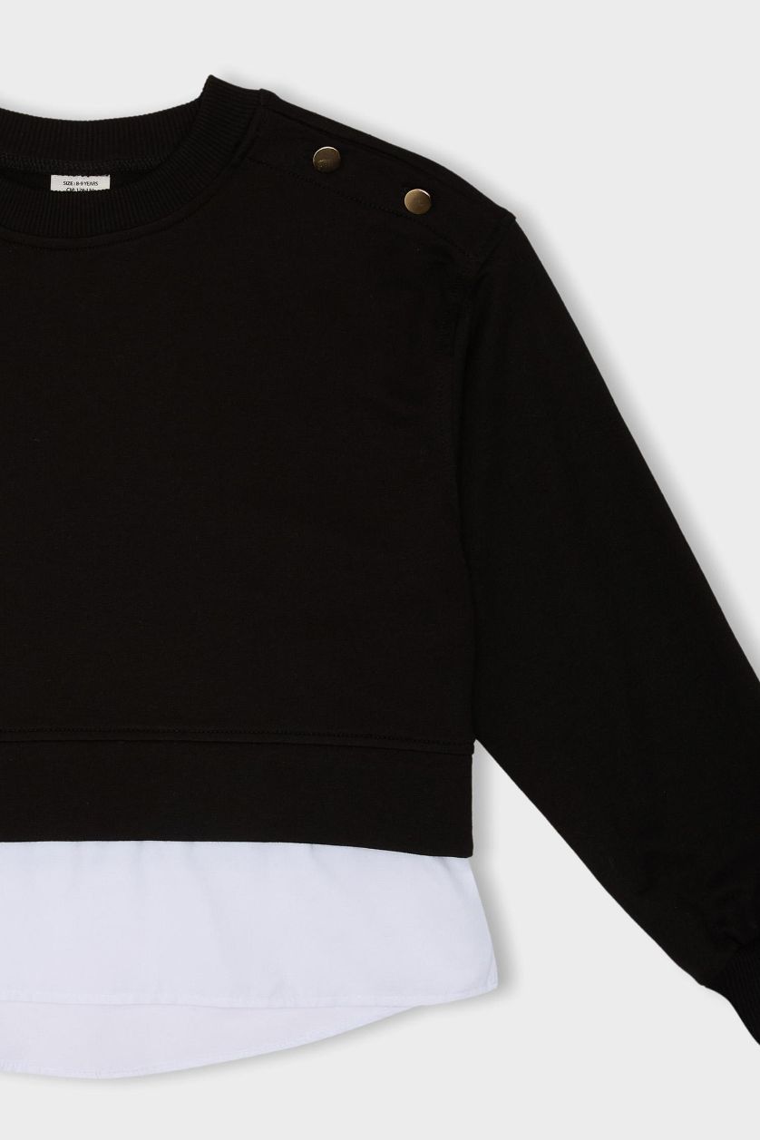 بناتي أسود سويت شيرت بناتي قصة مريحة