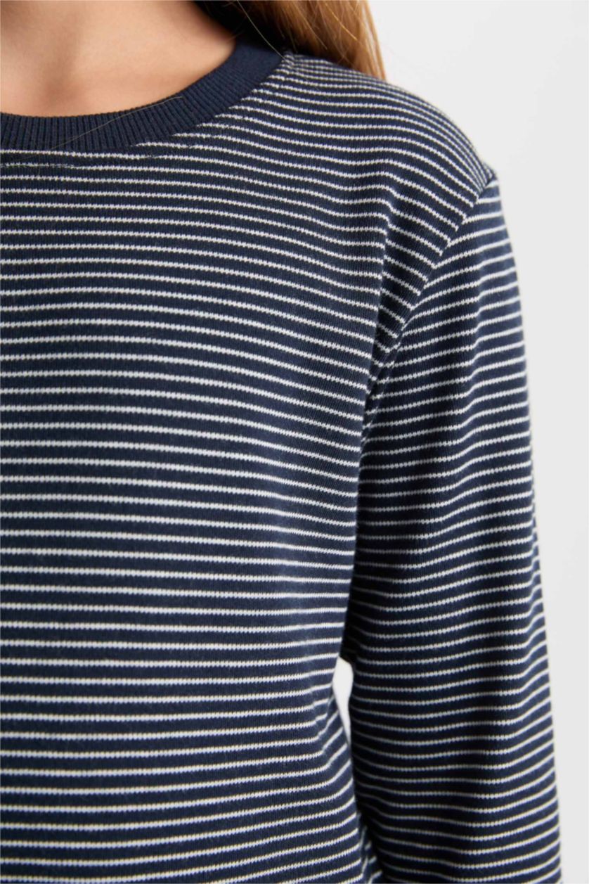 GIRLS & TEENS NAVY Girl Slim Fit Crew Neck Striped T-Shirt