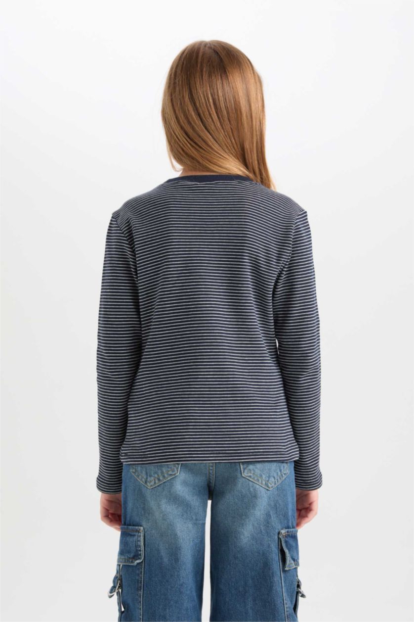 GIRLS & TEENS NAVY Girl Slim Fit Crew Neck Striped T-Shirt