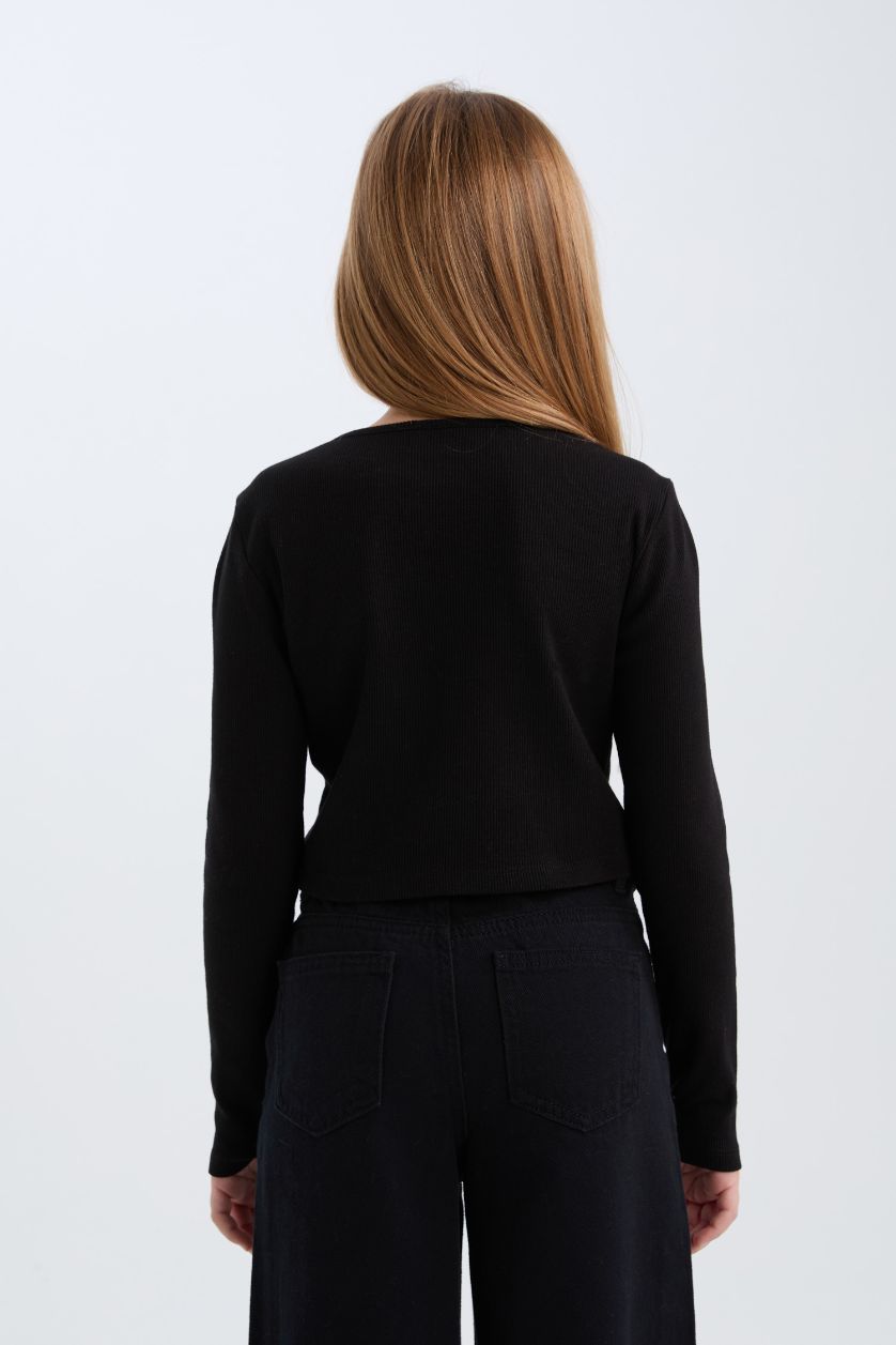 GIRLS & TEENS Black Girl Slim Fit Crew Neck Corduroy Camisole Black T-Shirt