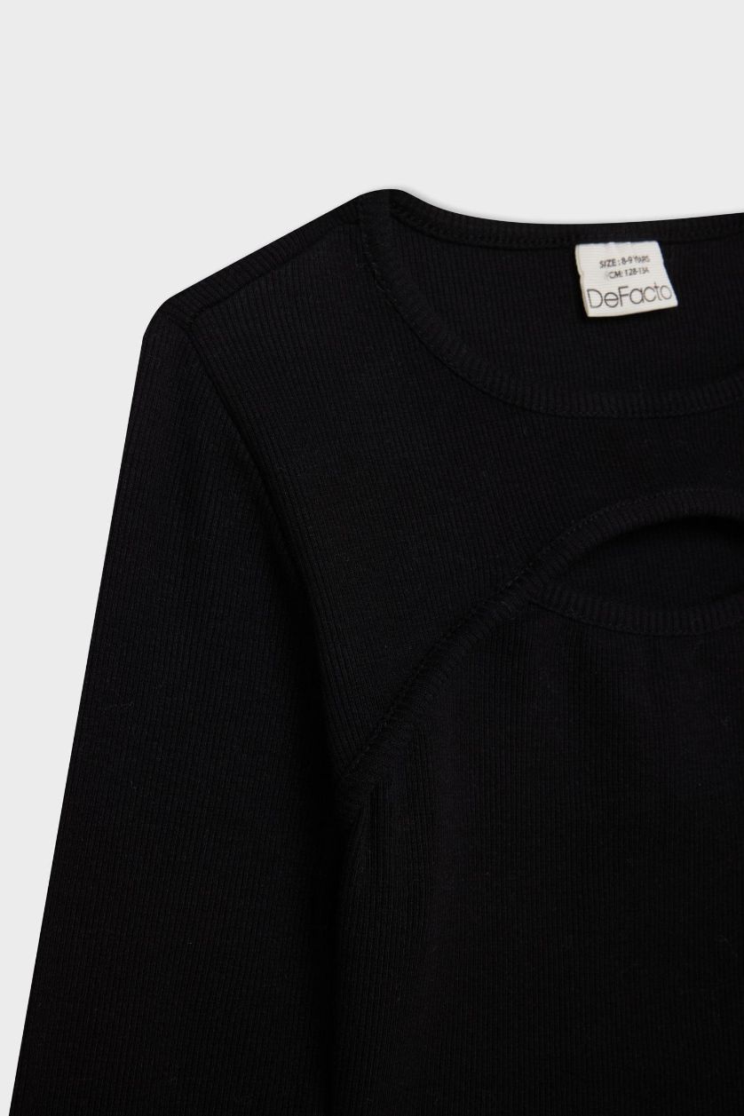 GIRLS & TEENS Black Girl Slim Fit Crew Neck Corduroy Camisole Black T-Shirt