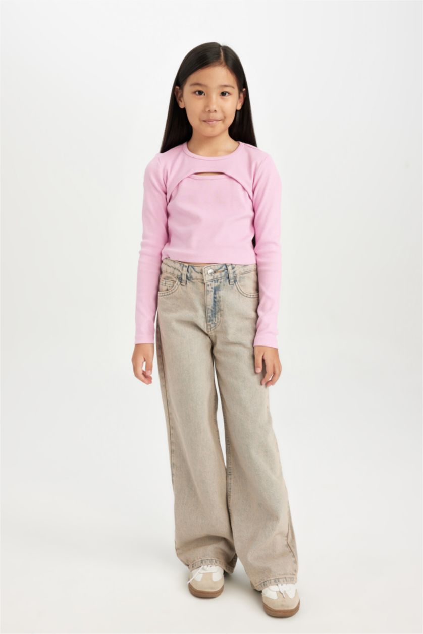 GIRLS & TEENS Pink Girl Slim Fit Crew Neck Corduroy T-Shirt