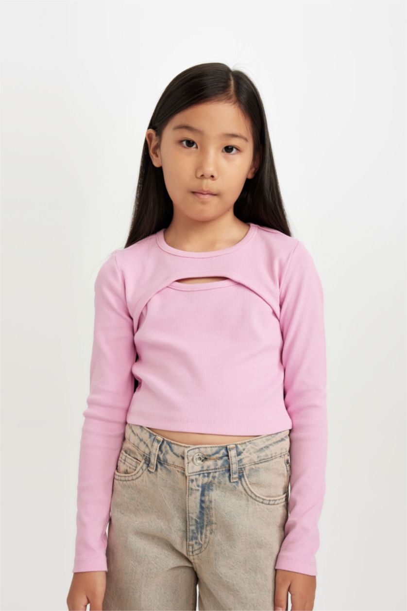 GIRLS & TEENS Pink Girl Slim Fit Crew Neck Corduroy T-Shirt