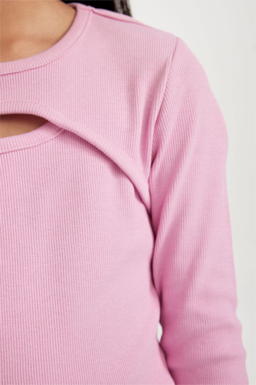 GIRLS & TEENS Pink Girl Slim Fit Crew Neck Corduroy T-Shirt