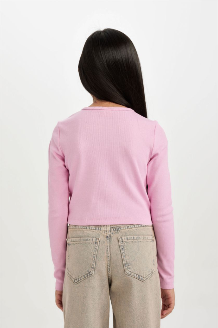 GIRLS & TEENS Pink Girl Slim Fit Crew Neck Corduroy T-Shirt