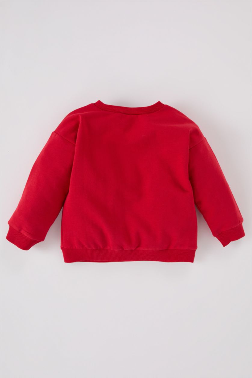 BABY BOY Red Baby Boy Crew Neck Printed Soft Furry Sweatshirt