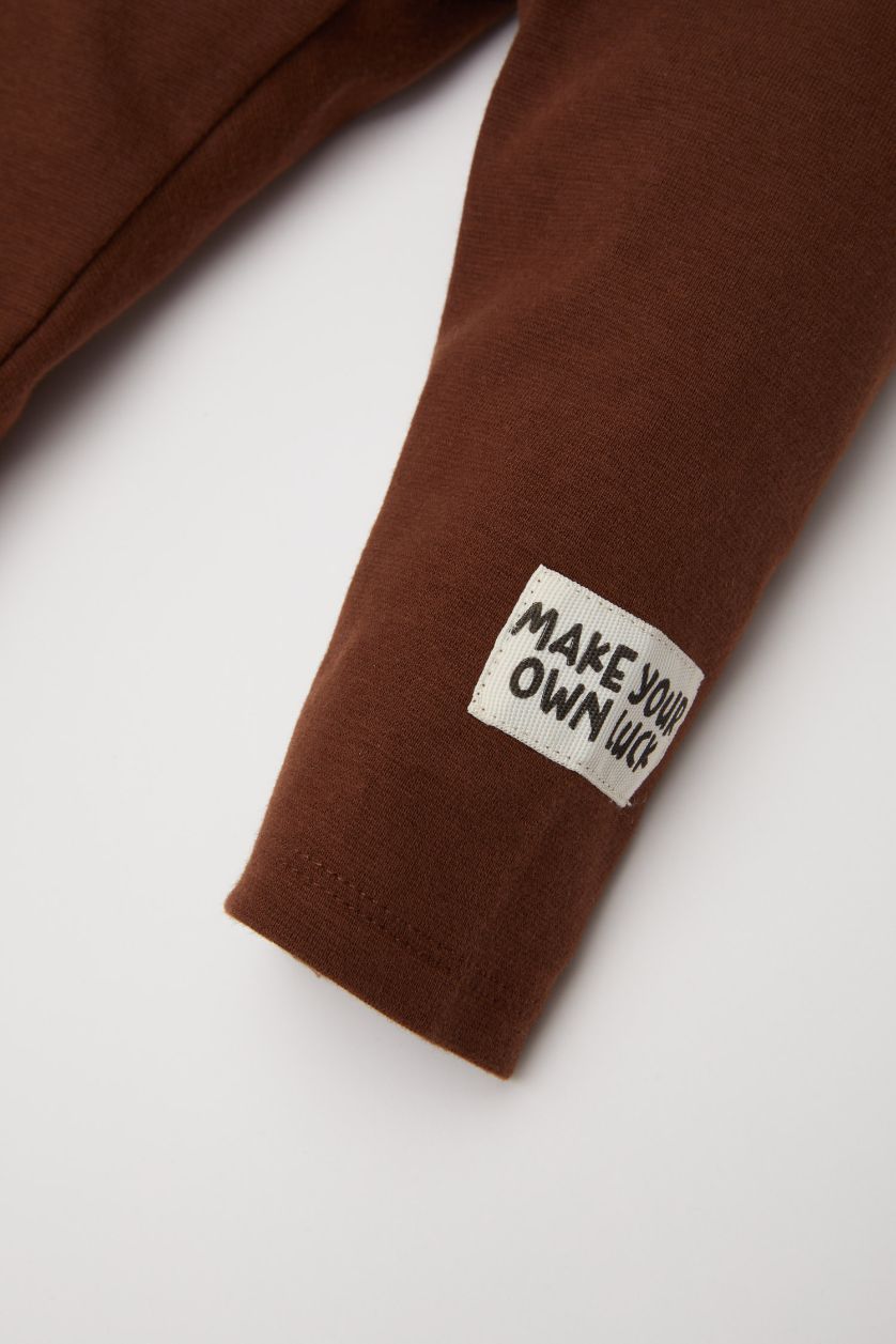 Erkek Bebek Kahve Erkek Bebek Beli Lastikli Etiket Baskılı Eşofman Altı