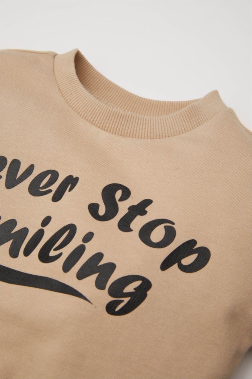 BABY BOY Beige Boy Baby Printed Sweatshirt Sweatpants 2 Piece Set