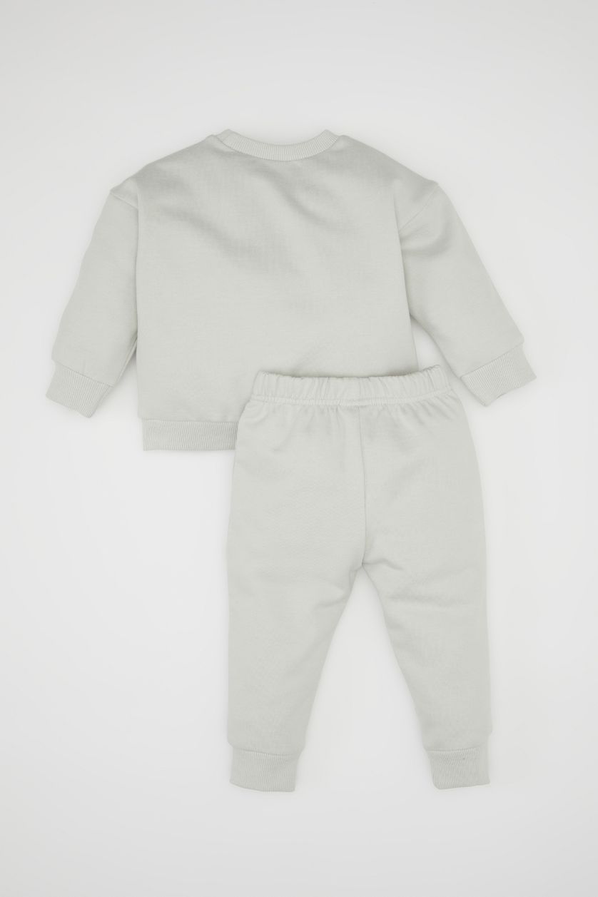Baby Boy Light Grey Baby Boy Printed Crew Neck Sweatshirt Sweatpants 2 Piece Set