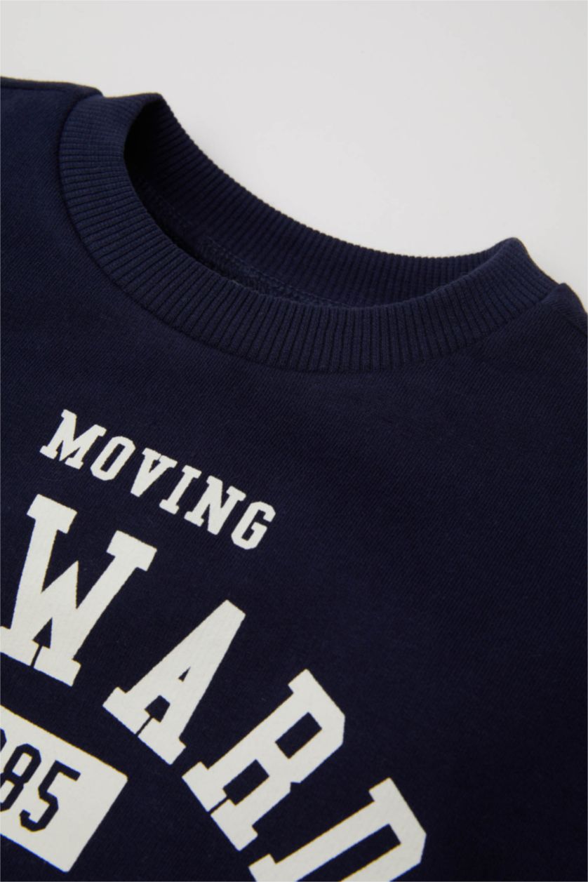 Erkek Bebek Lacivert Erkek Bebek 2'li Takım Baskılı Sweatshirt Jogger Eşofman Altı