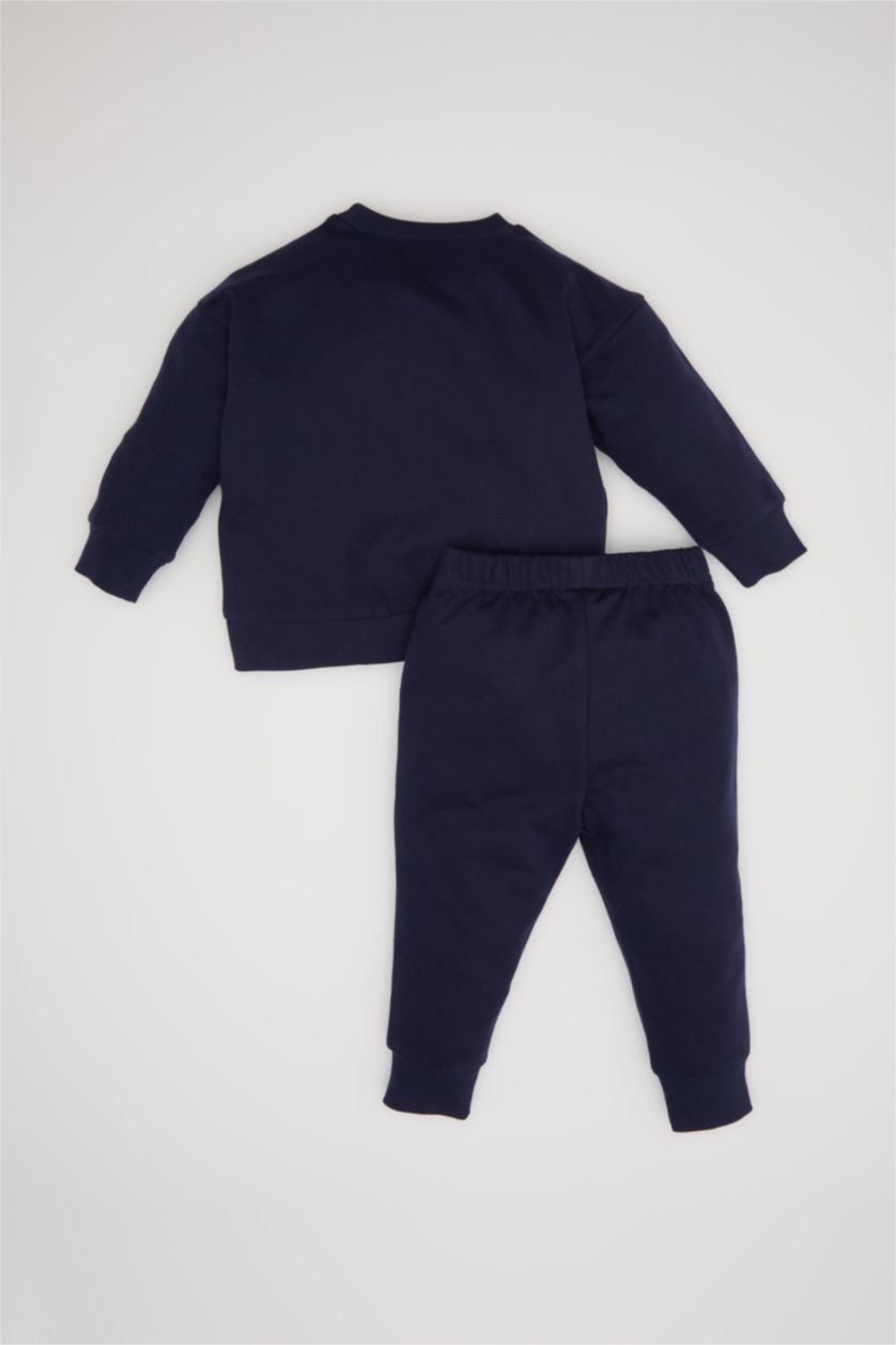 Erkek Bebek Lacivert Erkek Bebek 2'li Takım Baskılı Sweatshirt Jogger Eşofman Altı