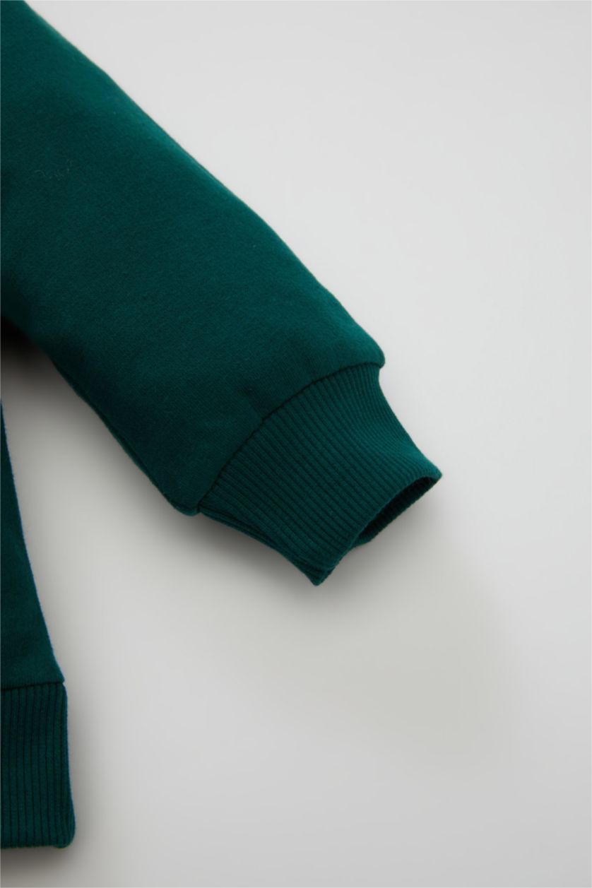 Erkek Bebek Koyu Yeşil Erkek Bebek 2'li Takım Baskılı Sweatshirt Üst Beli Lastikli Jogger Eşofman Altı