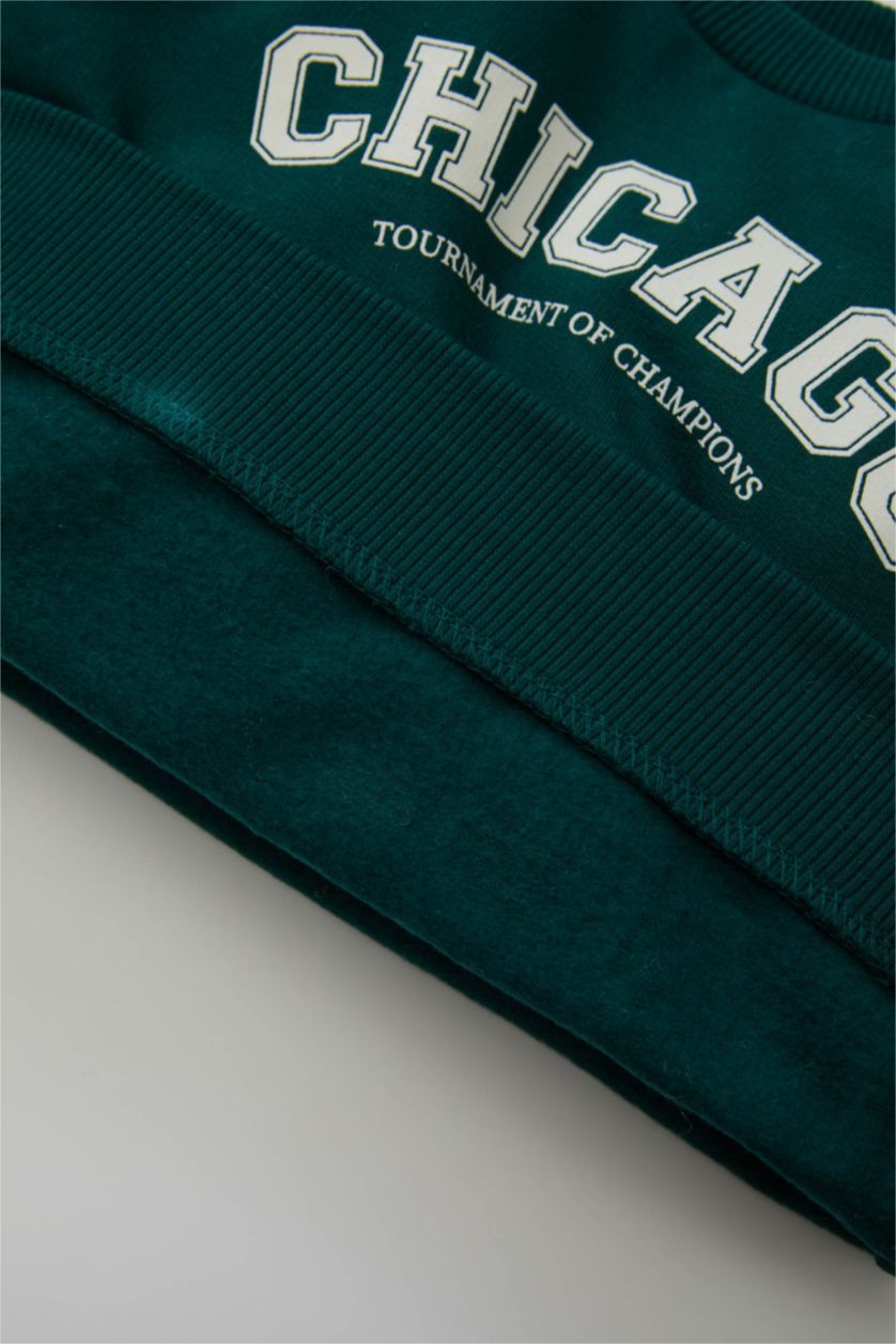 Erkek Bebek Koyu Yeşil Erkek Bebek 2'li Takım Baskılı Sweatshirt Üst Beli Lastikli Jogger Eşofman Altı