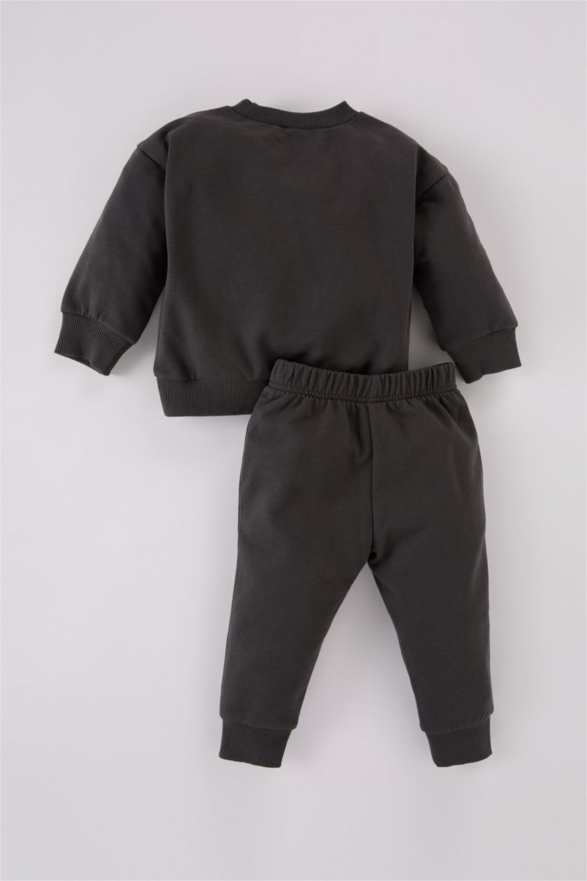 طفل صغير رمادي سيت ولادي سويت شيرت وبنطلون بجامة رياضي بطبعة شعار - قطعتين