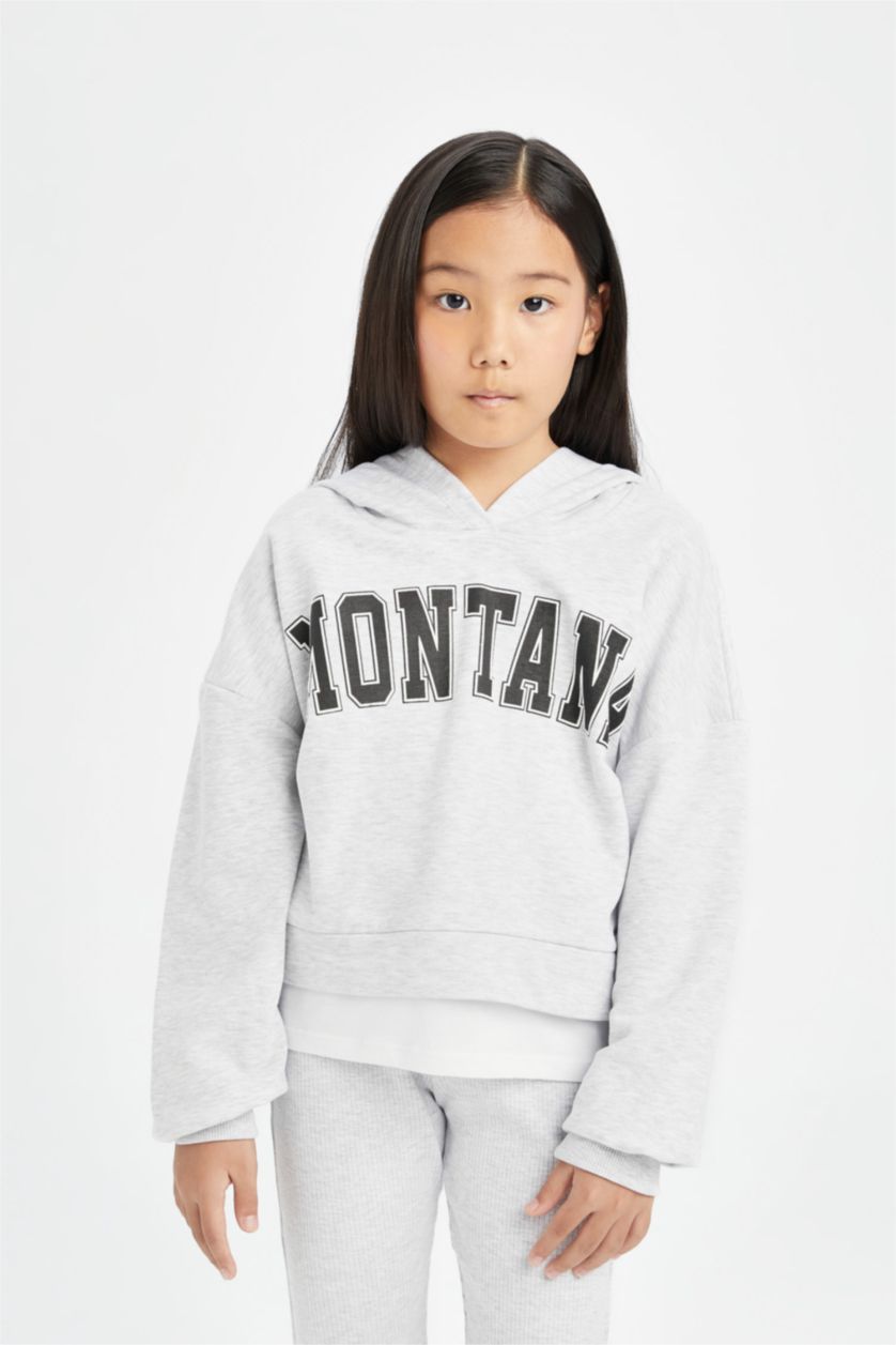 FILLES Gris Clair Ensemble Sweat à capuche imprimé et Leggings pour Fille
