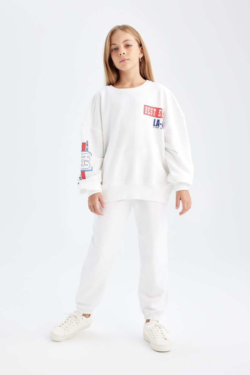 GIRLS & TEENS White Girl Printed Sweatshirt Sweatpants 2 Piece Set