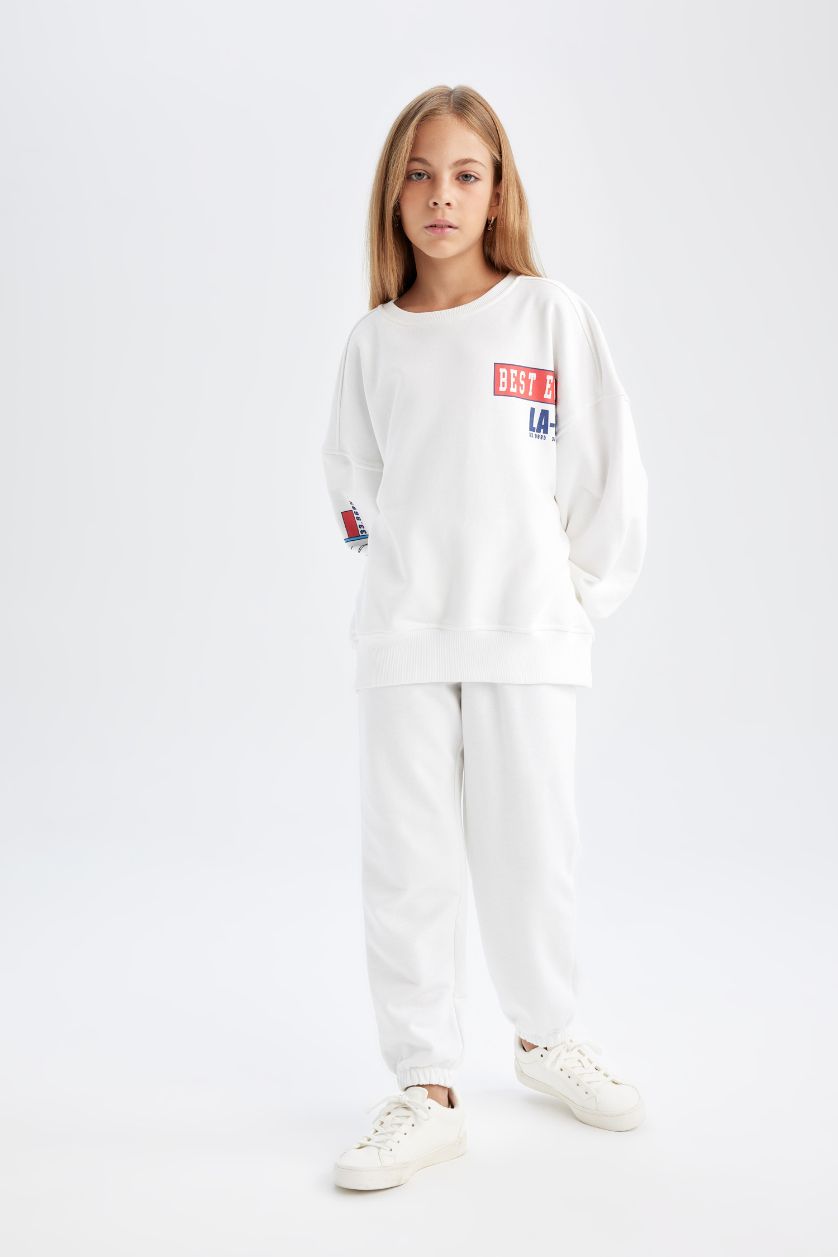 GIRLS & TEENS White Girl Printed Sweatshirt Sweatpants 2 Piece Set