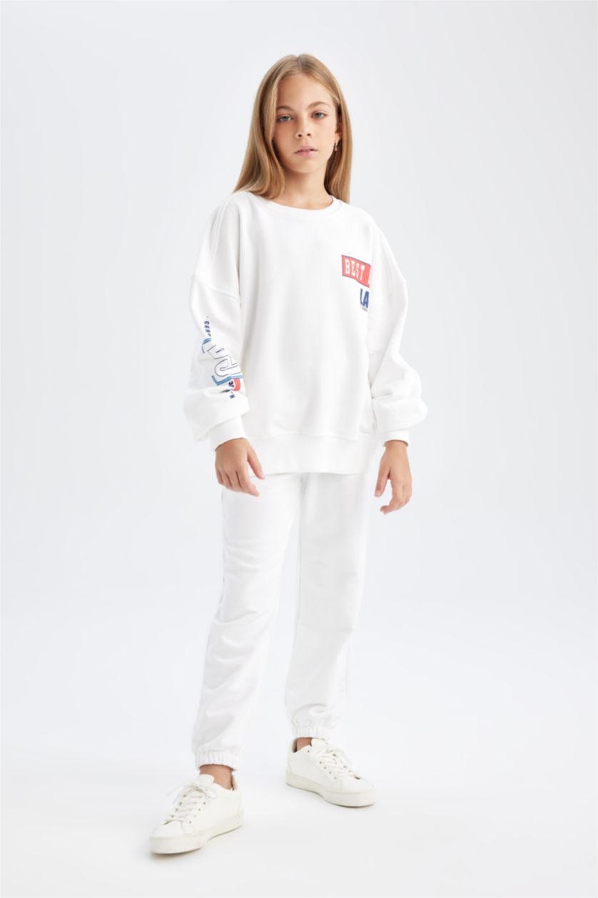 GIRLS & TEENS White Girl Printed Sweatshirt Sweatpants 2 Piece Set