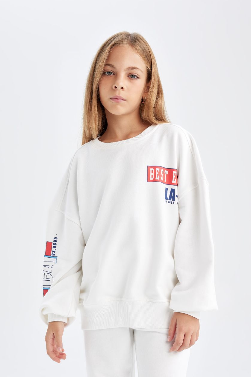 GIRLS & TEENS White Girl Printed Sweatshirt Sweatpants 2 Piece Set