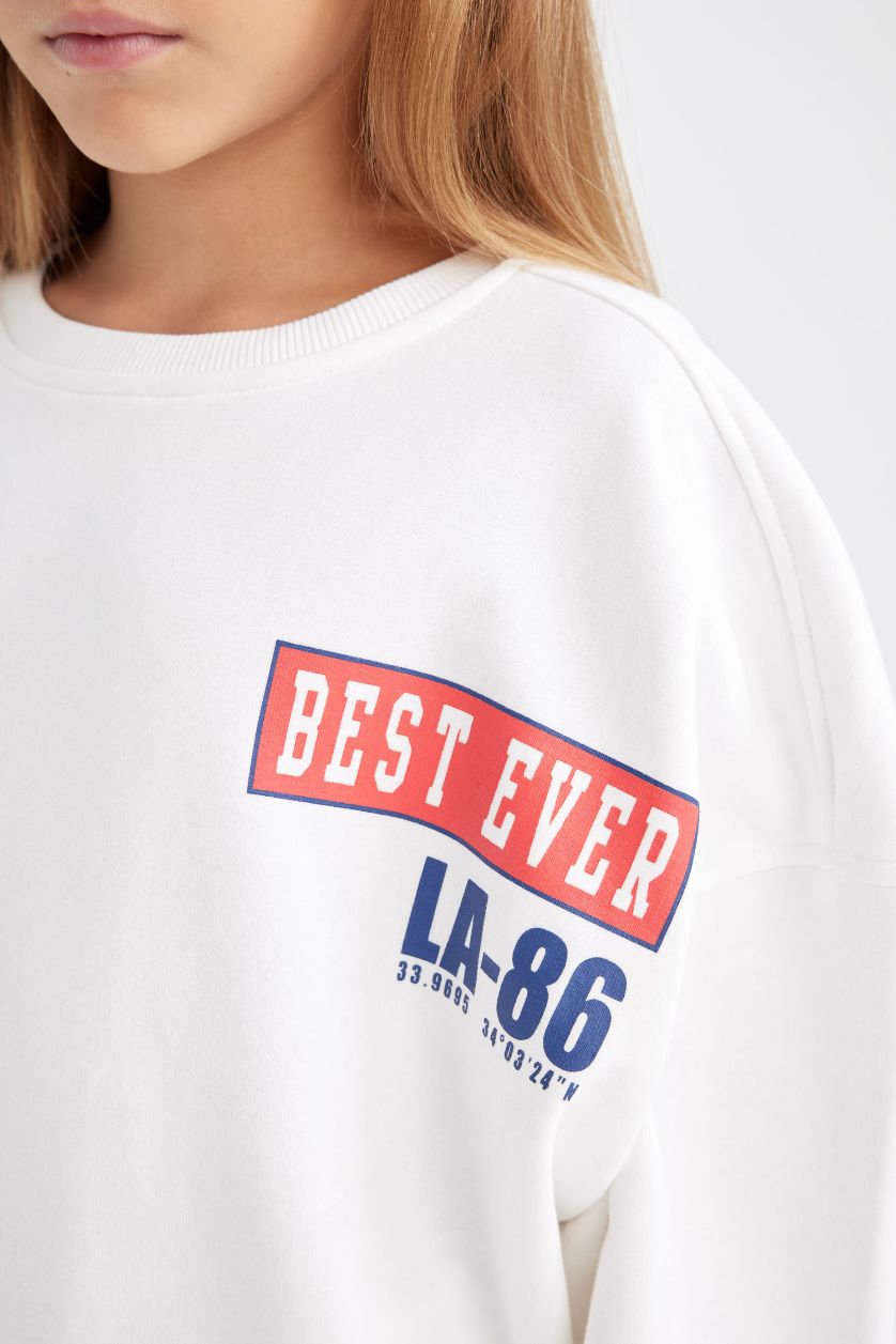 GIRLS & TEENS White Girl Printed Sweatshirt Sweatpants 2 Piece Set