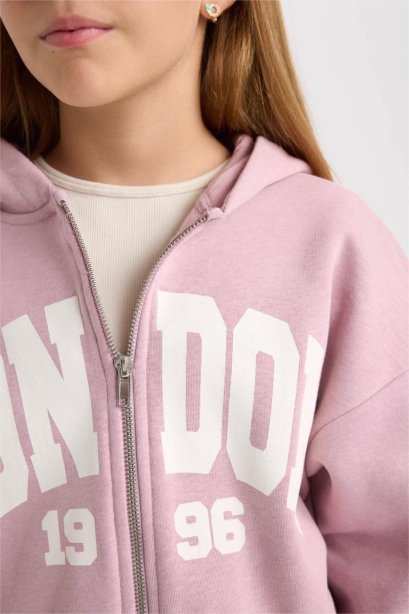 Kız Çocuk - Genç Kız Gülkurusu Kız Çocuk 2'li Takım Kapüşonlu Fermuarlı Sweatshirt Hırka Jogger Eşofman Altı