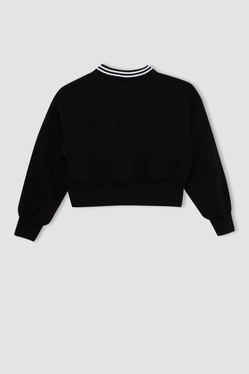 Kız Çocuk - Genç Kız Siyah Kız Çocuk 2'li Takım Baskılı Kolej Yaka Bomber Ceket Geniş Paça Eşofman Altı