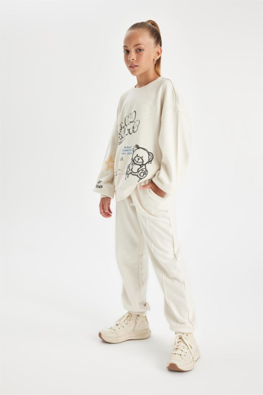 FILLES Écru Jogging basique avec poches et taille élastqiue pour Fille