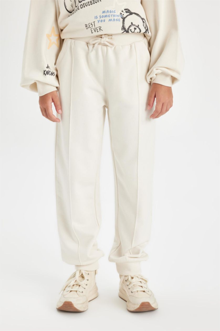 FILLES Écru Jogging basique avec poches et taille élastqiue pour Fille