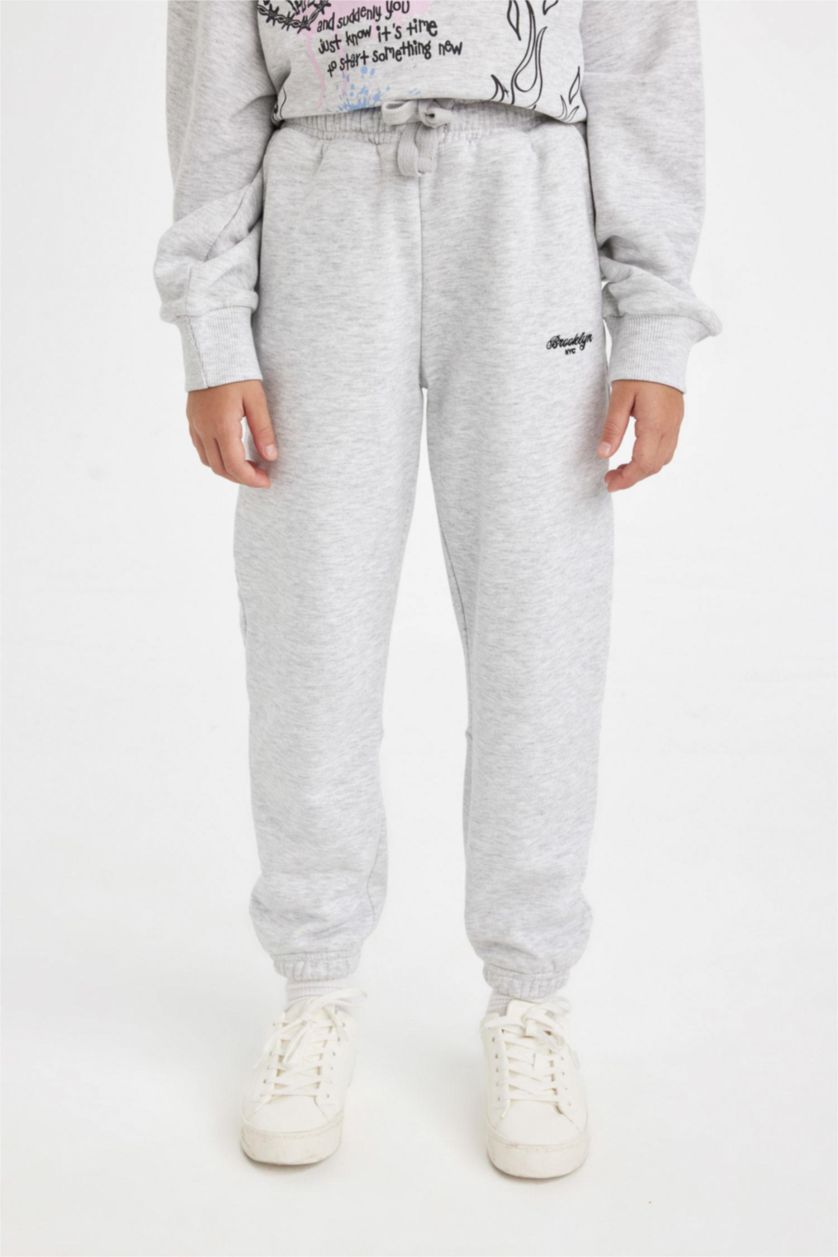 GIRLS & TEENS Light Grey Melange Girl Printed Jogger Sweatpants