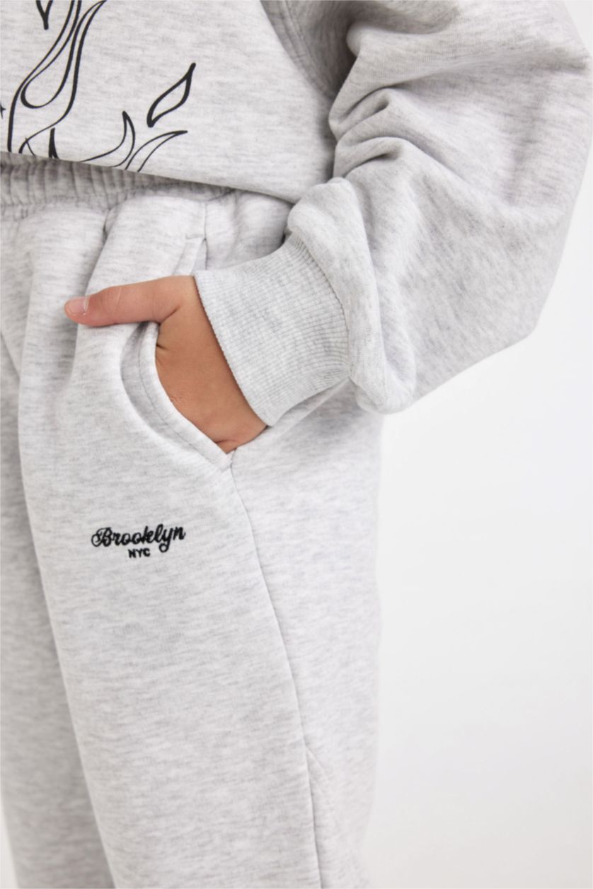 GIRLS & TEENS Light Grey Melange Girl Printed Jogger Sweatpants