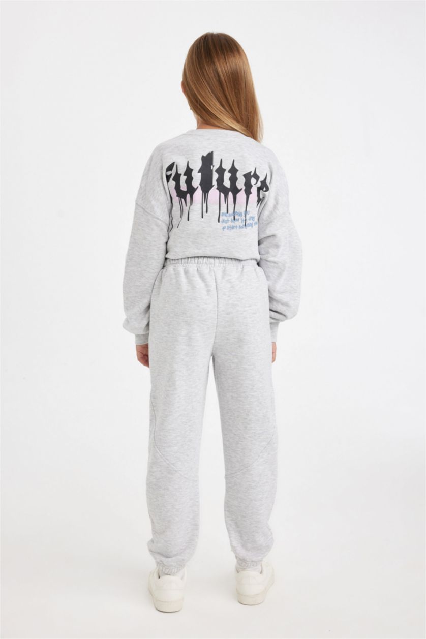 GIRLS & TEENS Light Grey Melange Girl Printed Jogger Sweatpants